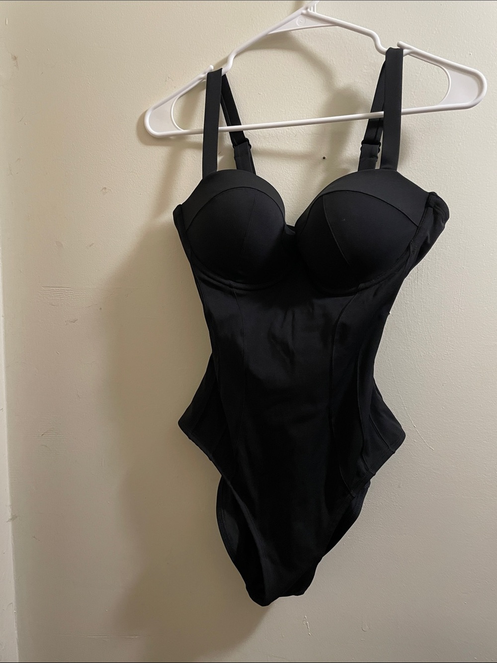 Ta3 Black One-Piece Sculpted Swim Suit with padding and corset back